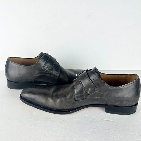 Magnanni Marco Monk Strap Leather Dress Shoe Size 8 Gray Plain Toe